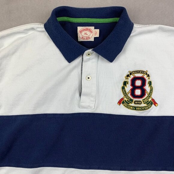 Brooks Brothers Mens Shirt XL White Blue Colorblock Rugby Polo Long Sleeve Crest - Picture 2 of 12